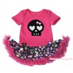 Halloween Hot Pink Baby Bodysuit Rainbow Skeleton Pettiskirt & Black Skeleton Print JS4745